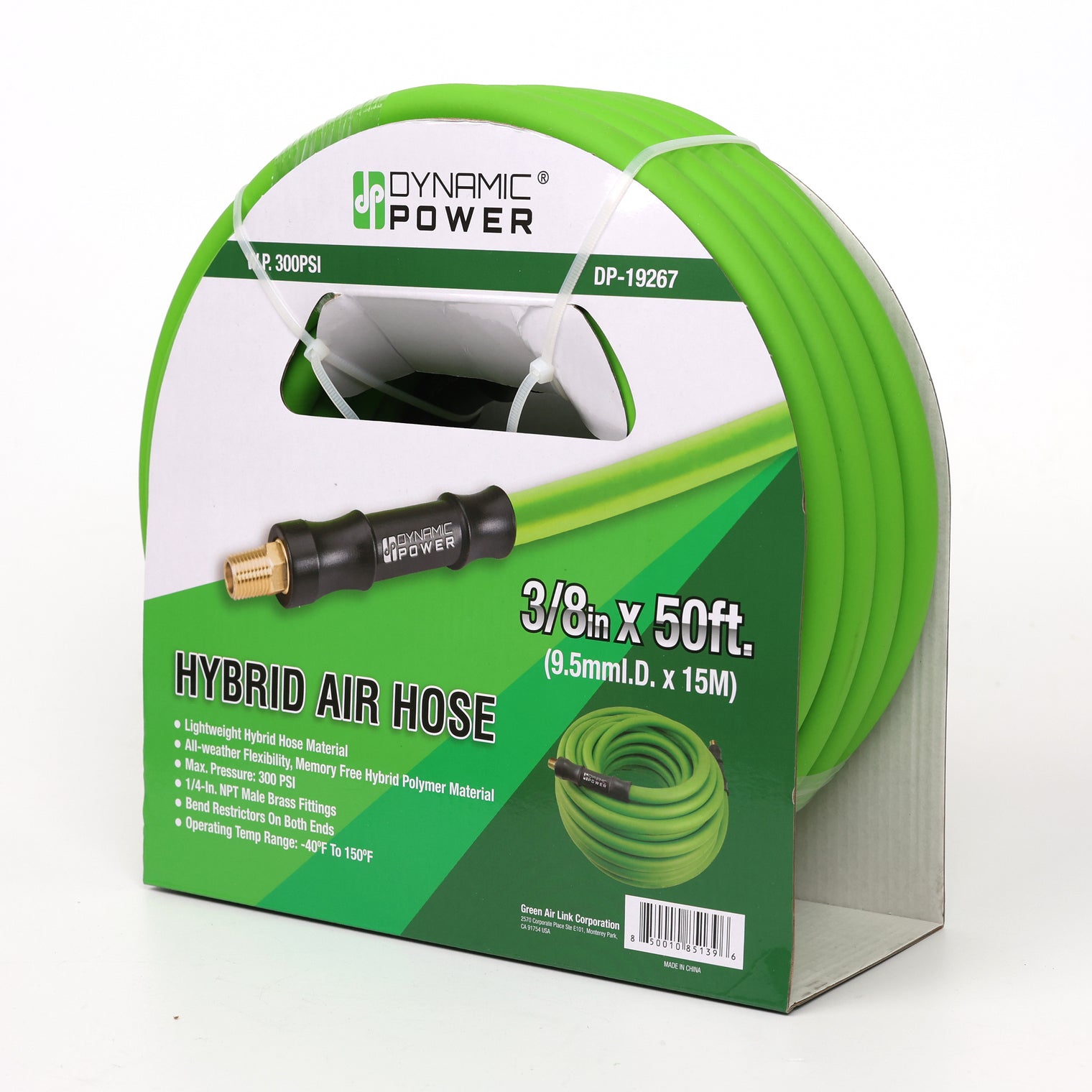 3/8 Inch x 50 Feet Hybrid Air Hose – Lightweight, 1/4 Inch NPT Male