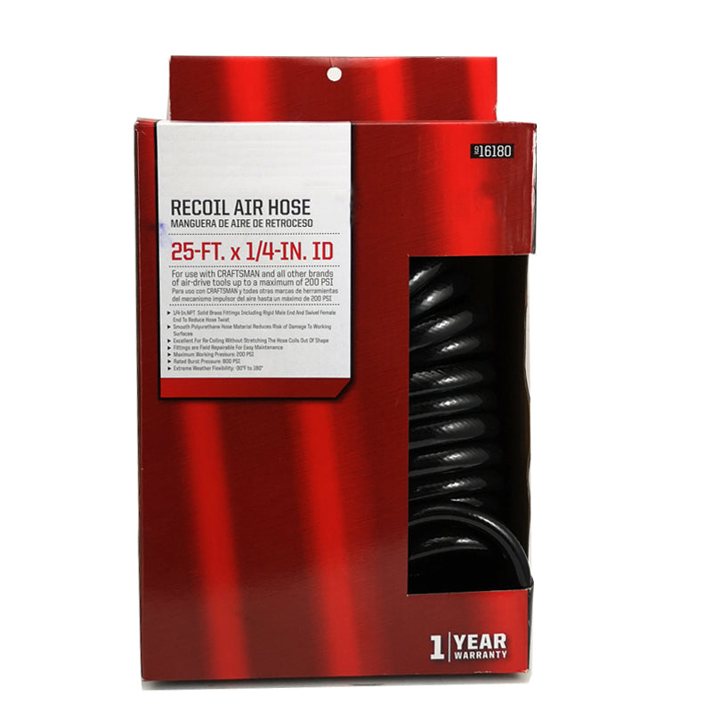 25ft. x 1/4" Recoil PU Air Hose