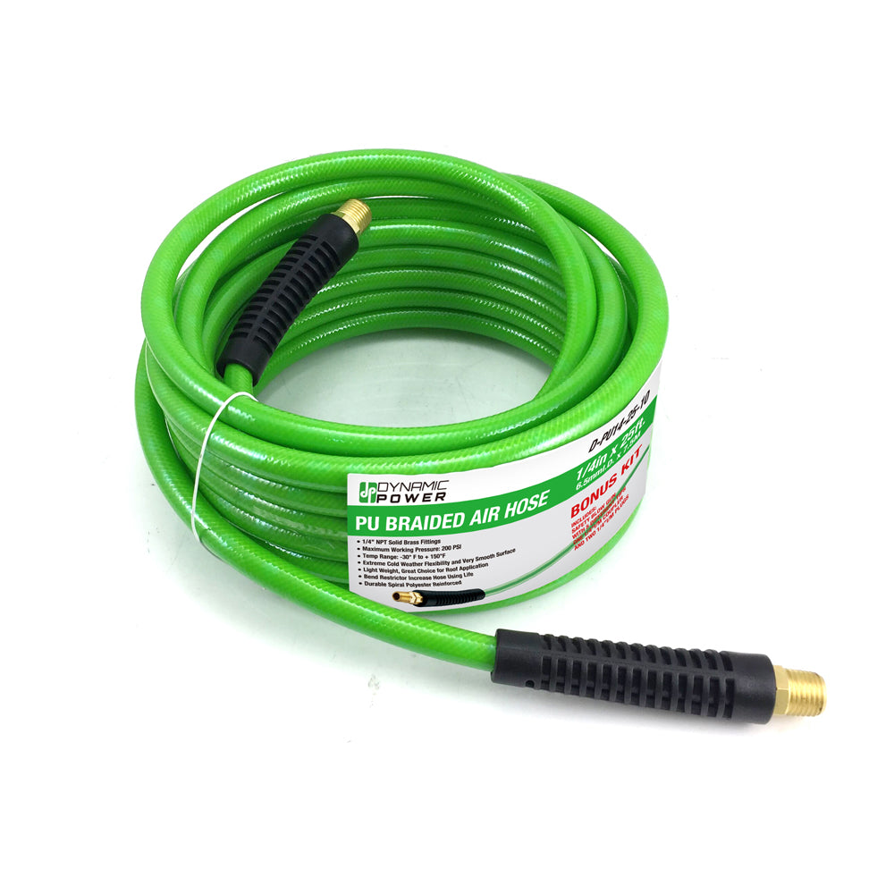 1/4" X 25 Ft PU Braided Air Hose Compressor with 10 pcs Accessories KIT