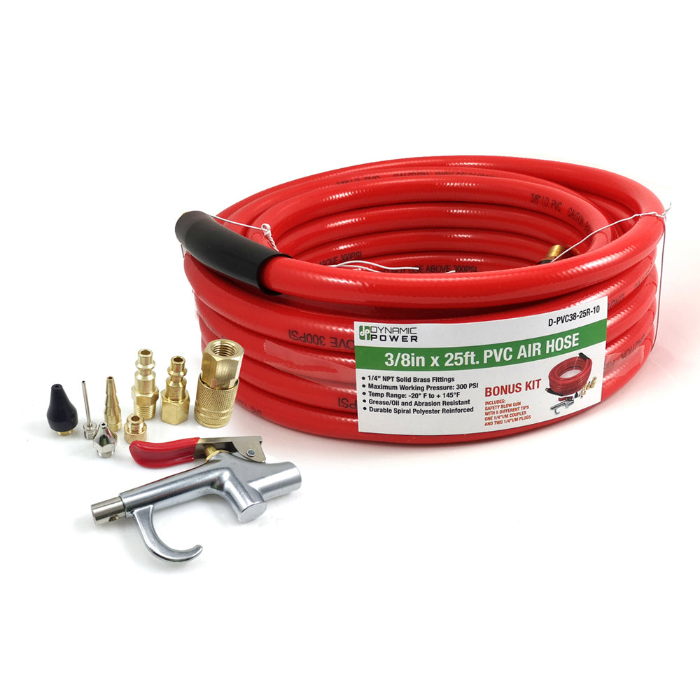 3/8" x 25 FT PVC Air Compressor Hose + 10 Pieces Air Compressor Accessories Kit