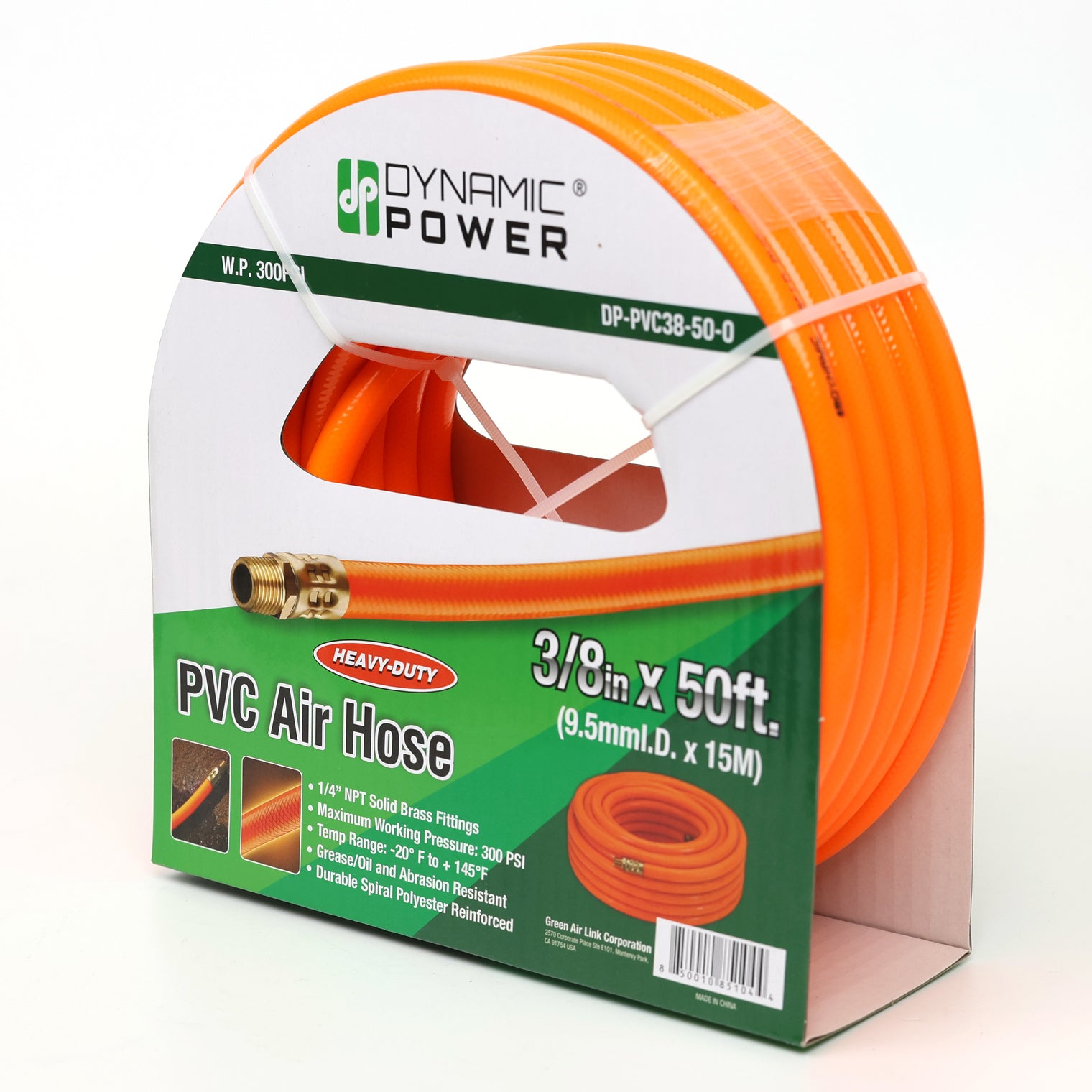 3/8" x 50ft PVC Air Hose with Brass Fittings