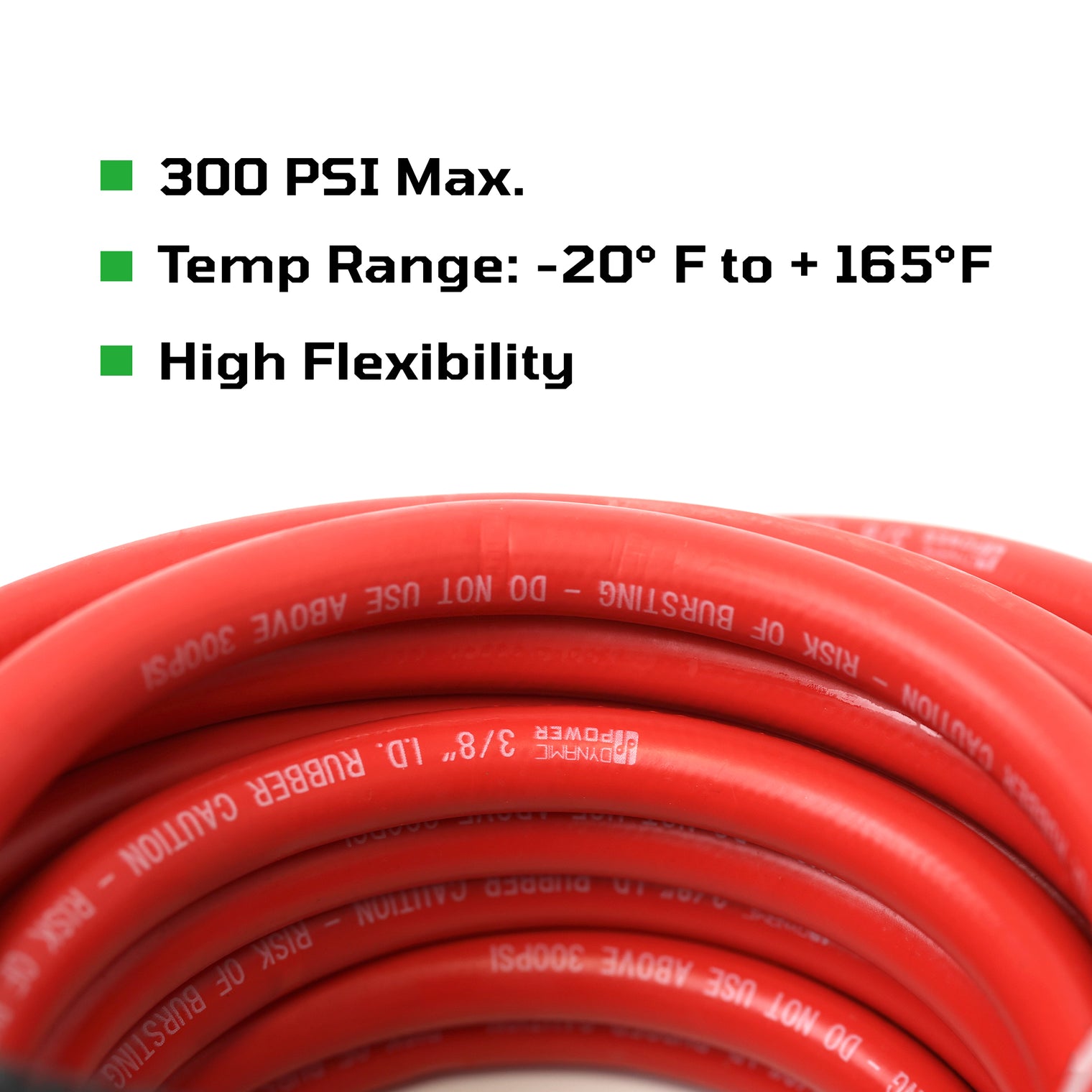 3/8" x 50' Rubber Air Hose 1/4" Male Pipe Thread Fittings & Bend Restictors