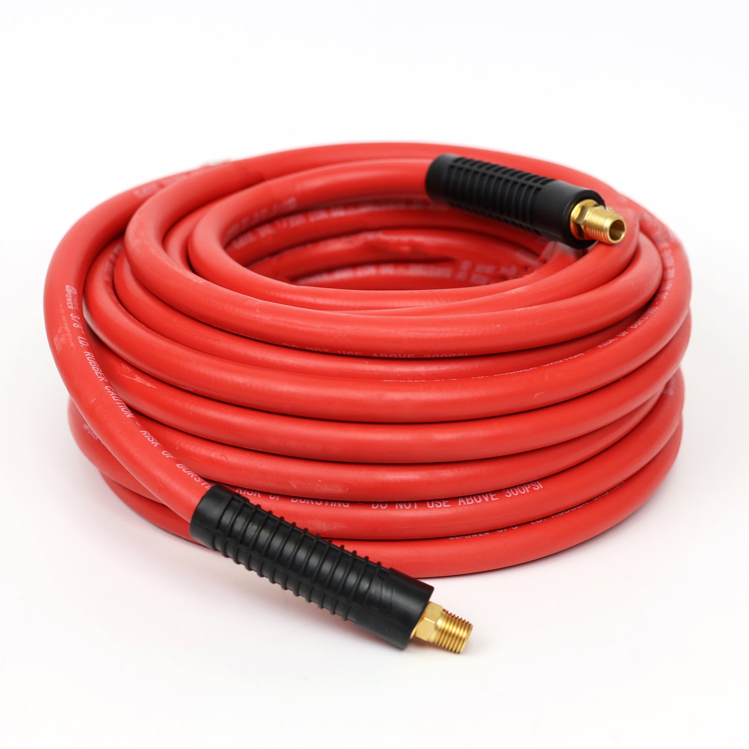 3/8" x 50' Rubber Air Hose 1/4" Male Pipe Thread Fittings & Bend Restictors