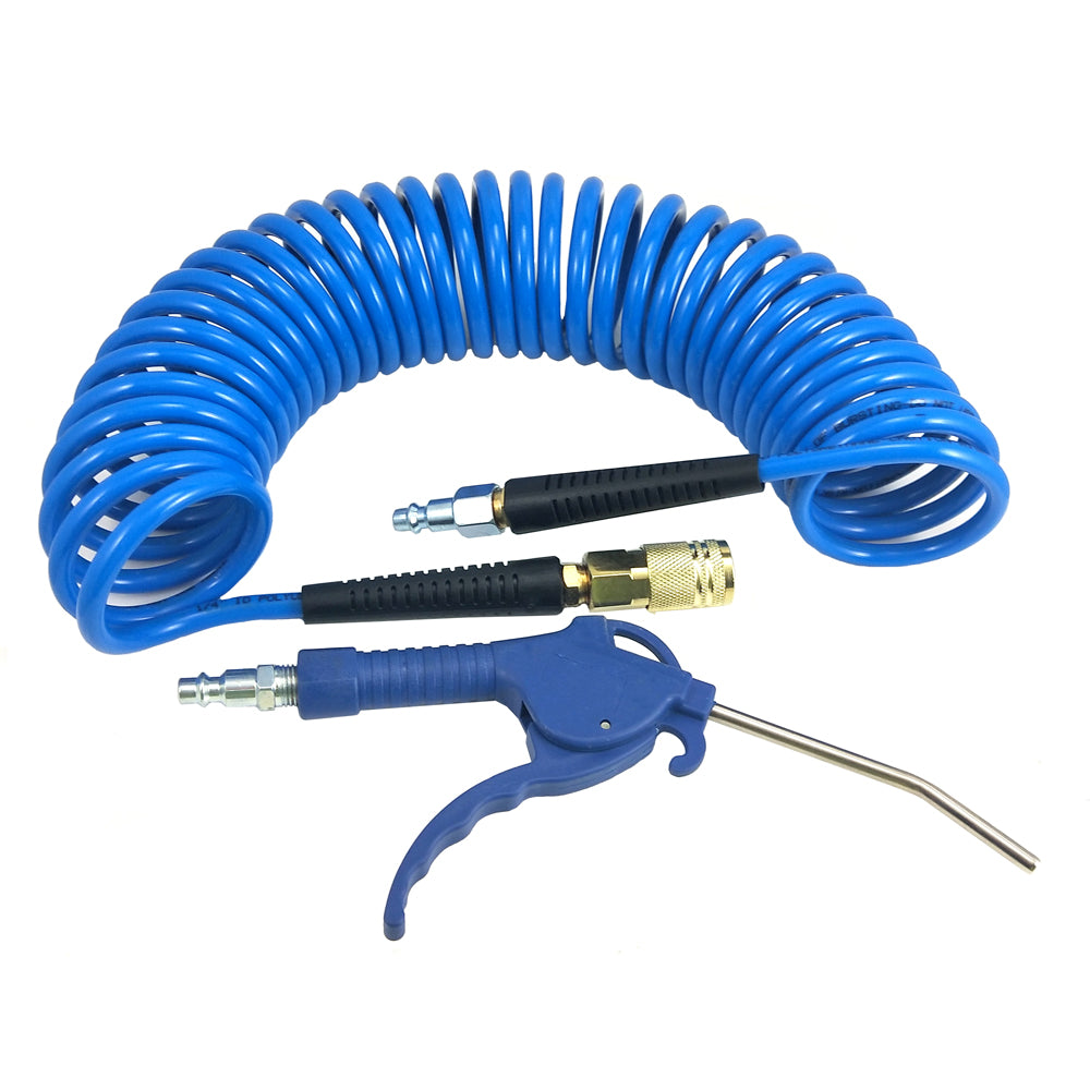25Ft by 1/4" PU Recoil Air Hose With Blow Gun