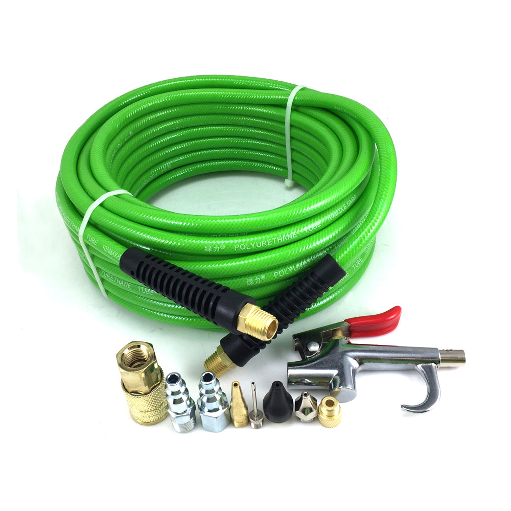 1/4" X 50 Ft PU Braided Air Hose Compressor with 10 pcs Accessories KIT