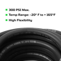 3/8" x 50 ft Premium Rubber Air Hose 1/4" Male Pipe Thread Fittings & Bend Restictors.