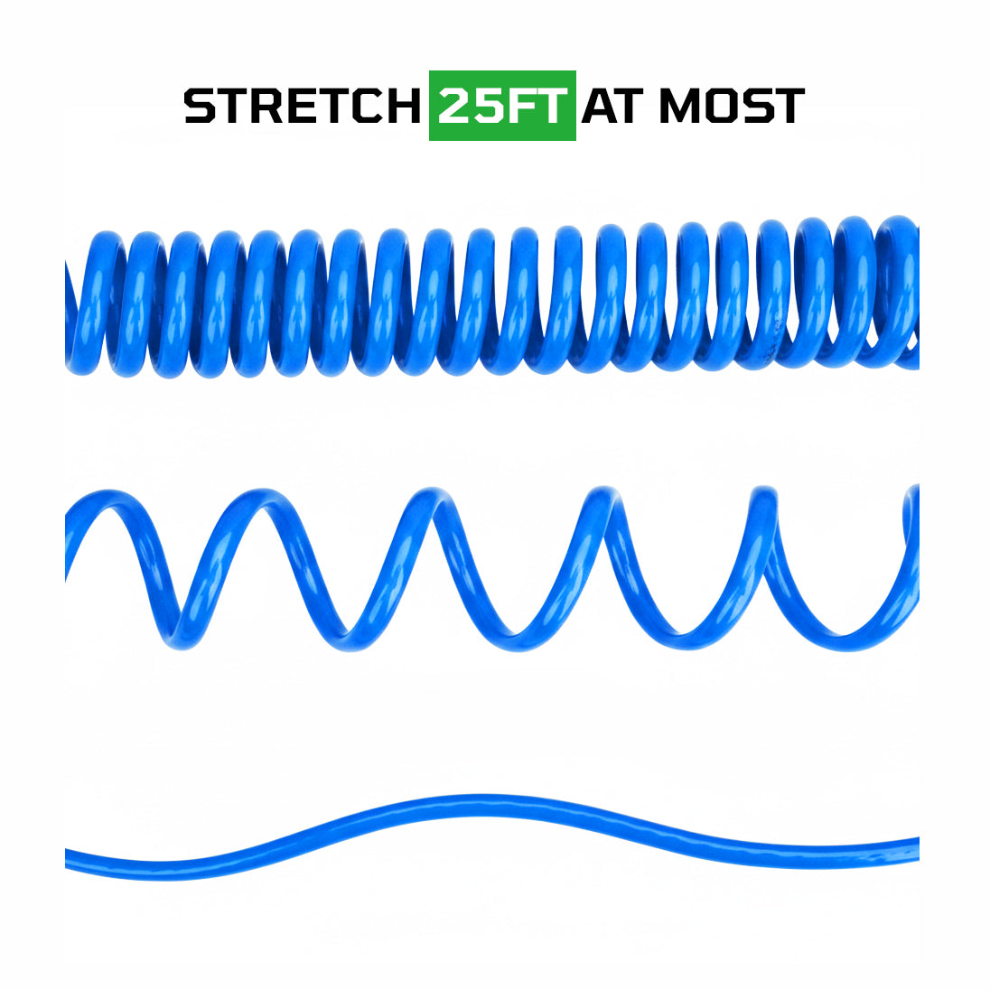 25ft PU Recoil Air Hose With 1/4" MNPT Swivel Ends And Bend Restrictor Fittings