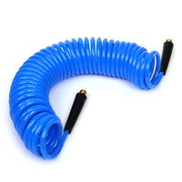 25ft PU Recoil Air Hose With 1/4" MNPT Swivel Ends And Bend Restrictor Fittings